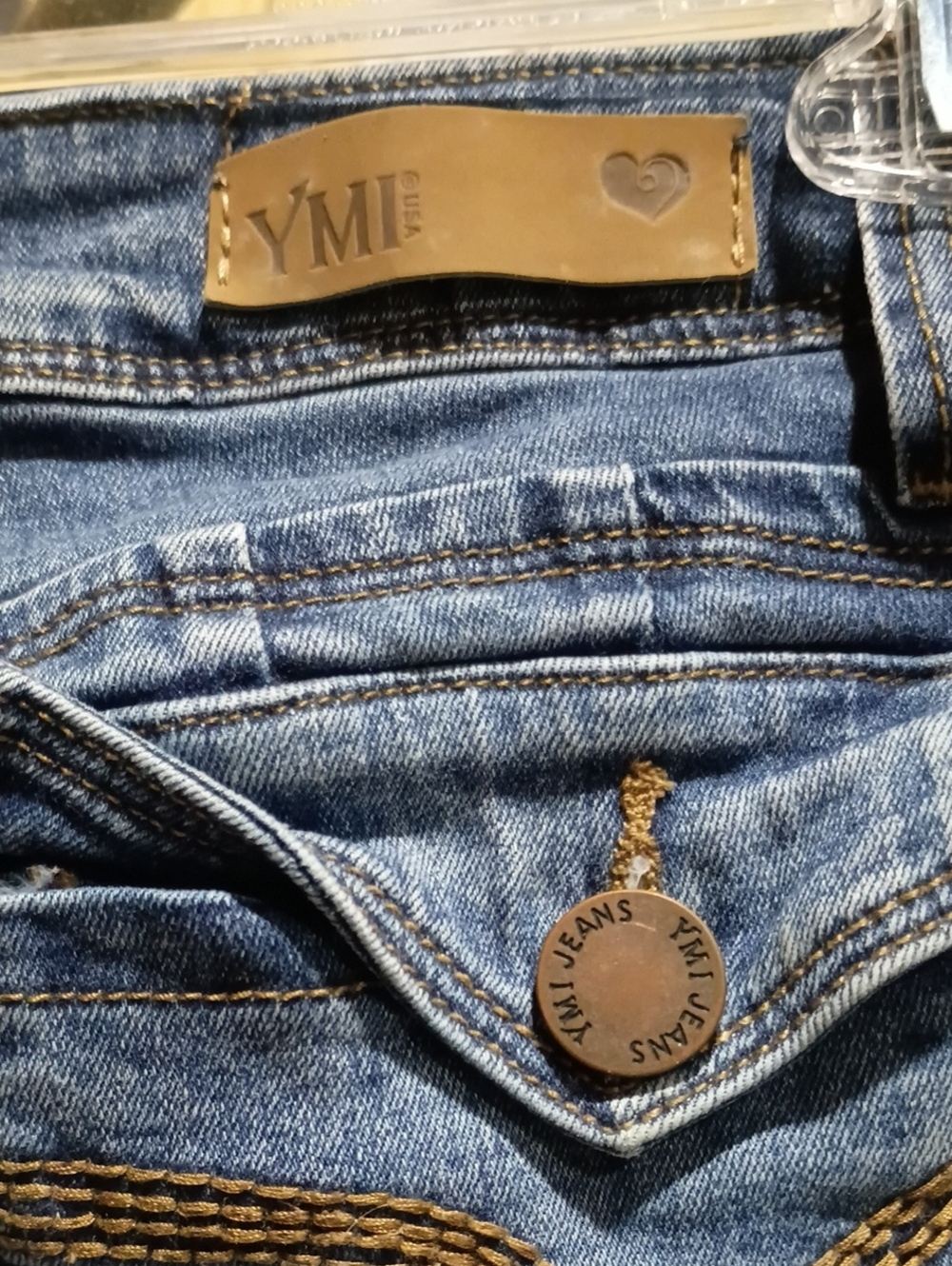 YMI Medium Blue Women's Denim Jeans with Branded Button